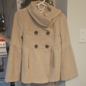 LOFT Tan Double-Breasted Pea Coat